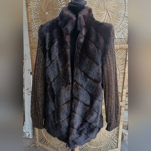 Vintage Alpine Studio Elegant Brown Fur Jacket With Wool Arms_M